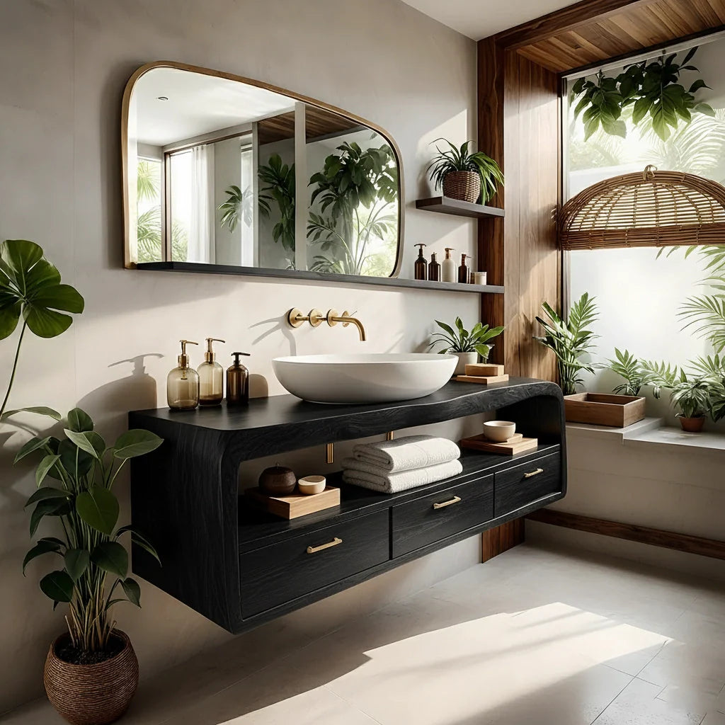 Live-Edge Walnut Floating Bathroom Vanity - Solid Wood Bathroom Cabinet - Rustira