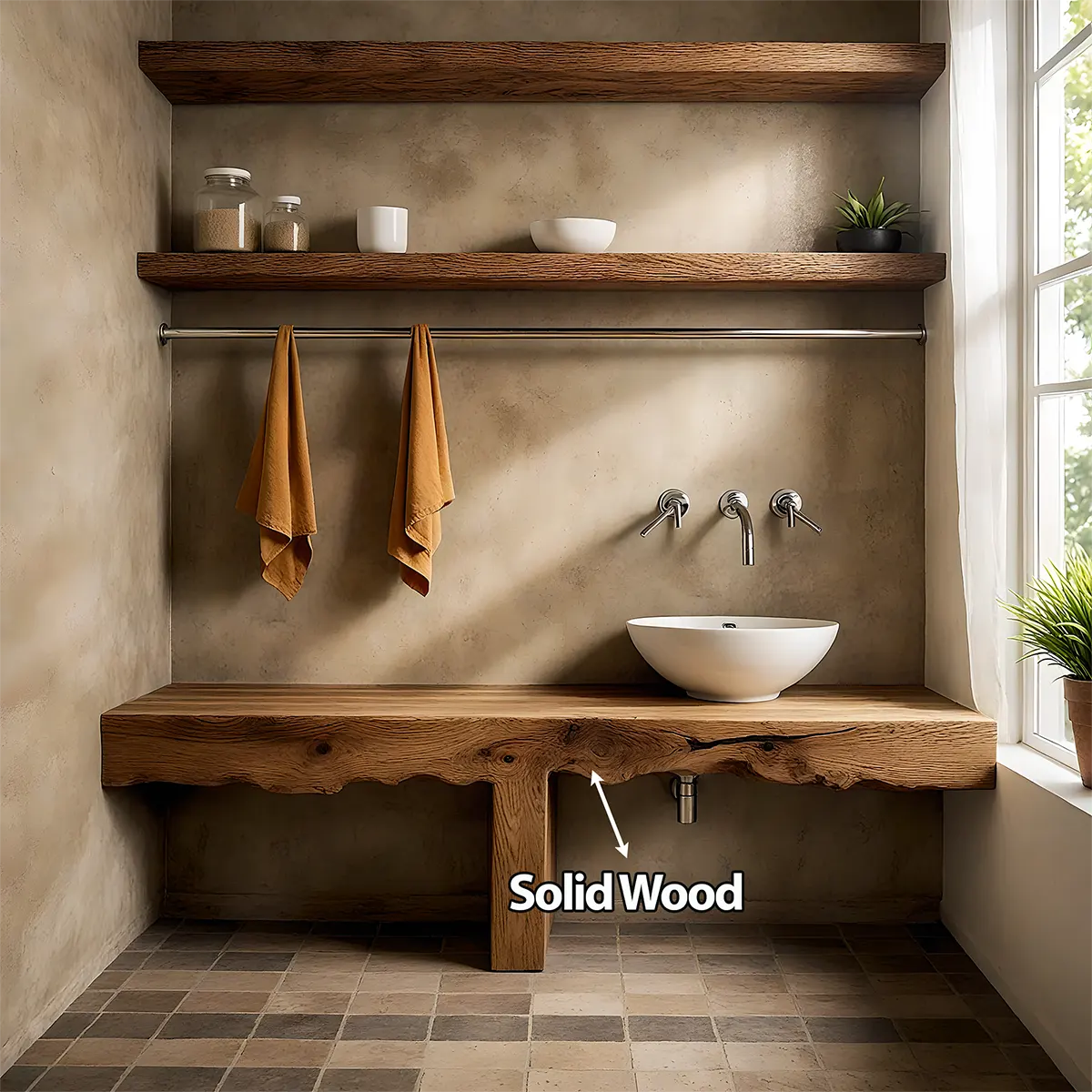 LiveEdge Solid Oak Vanity – Natural Spa Bathroom Design - Rustira