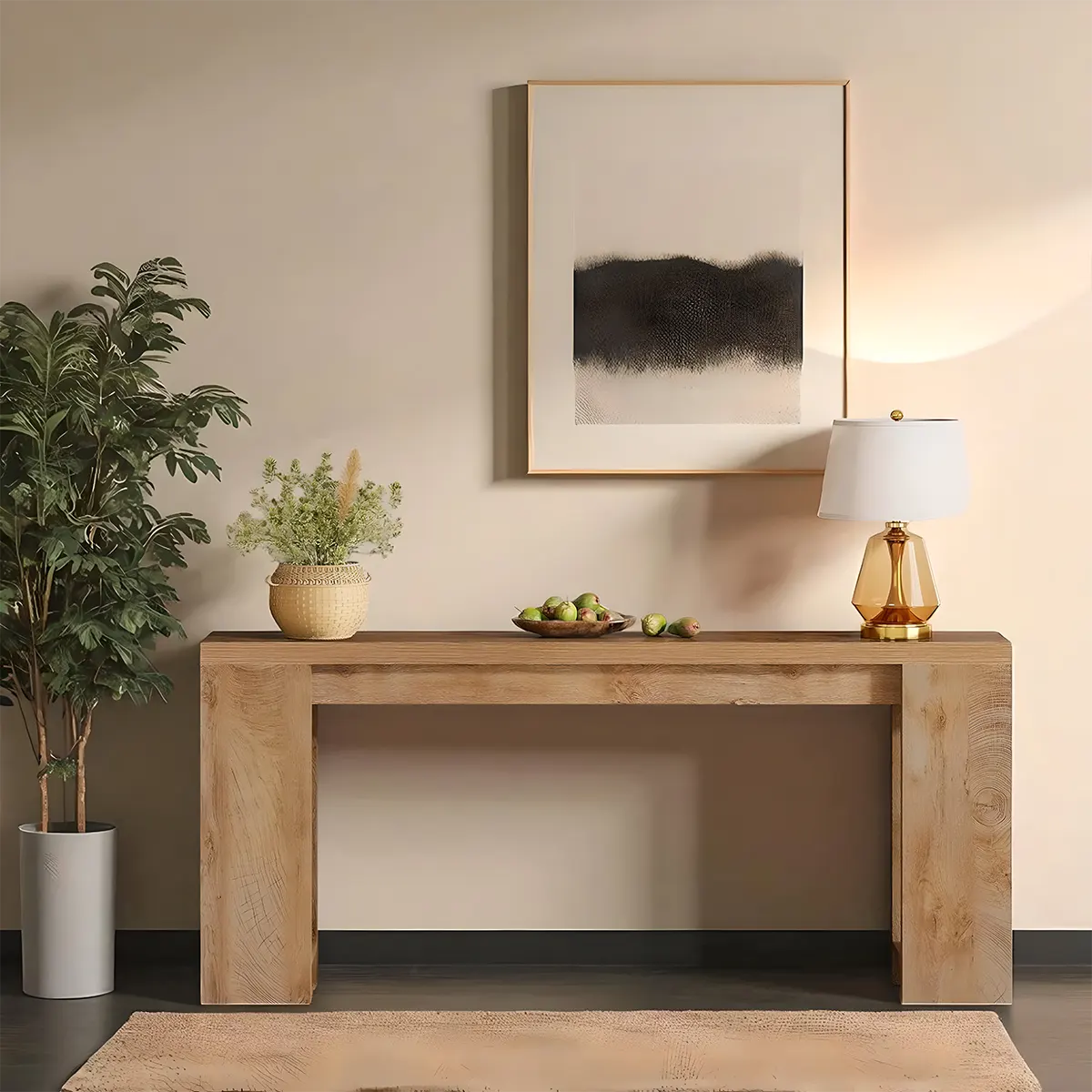 Long natural wood console table – Modern minimalist design 