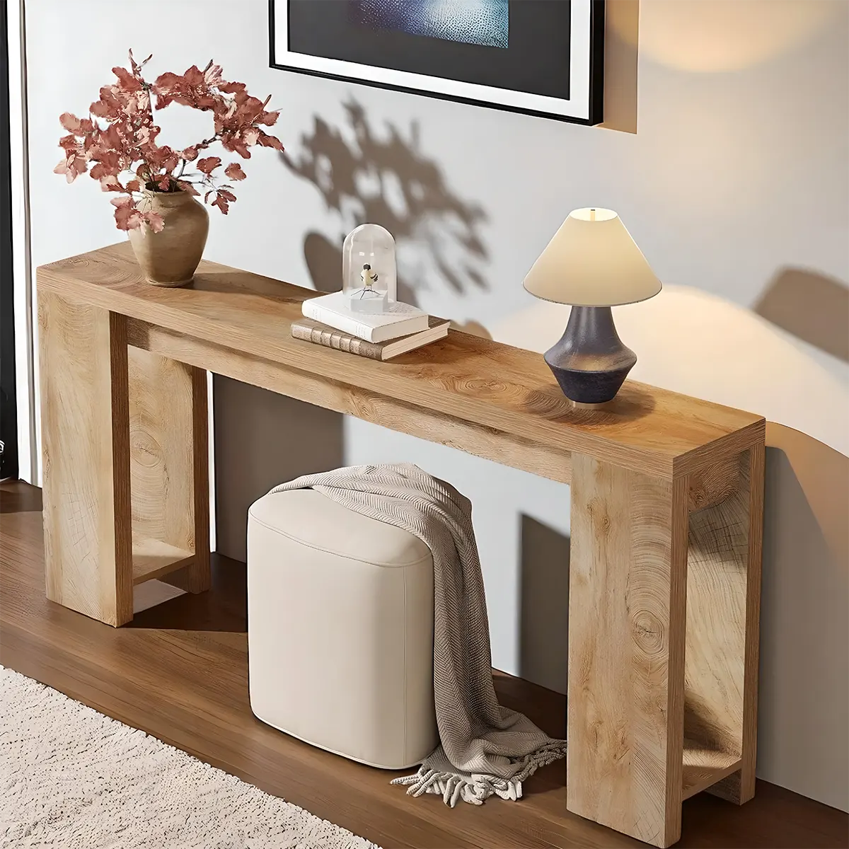 Long natural wood console table – Modern minimalist design 