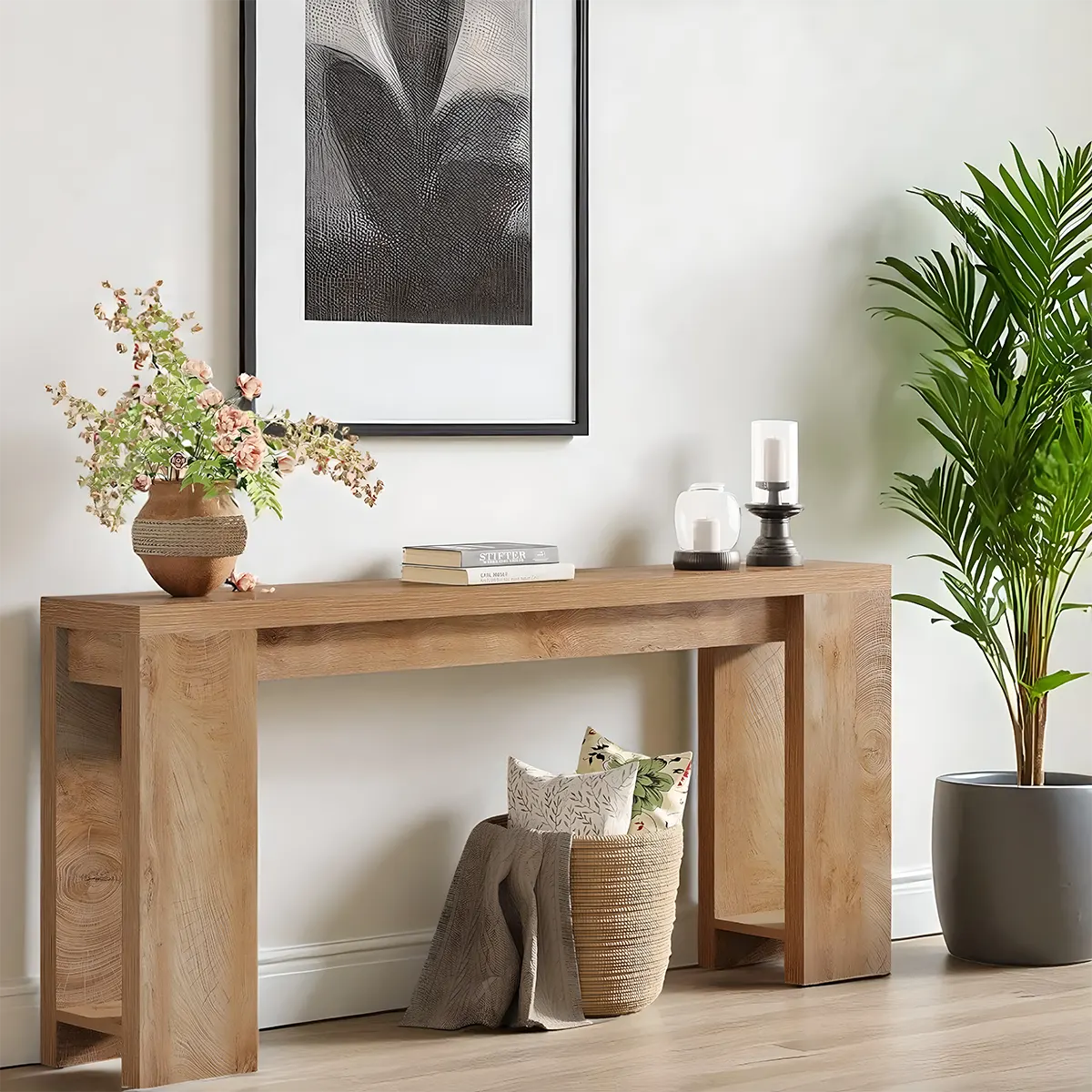 Long natural wood console table – Modern minimalist design 