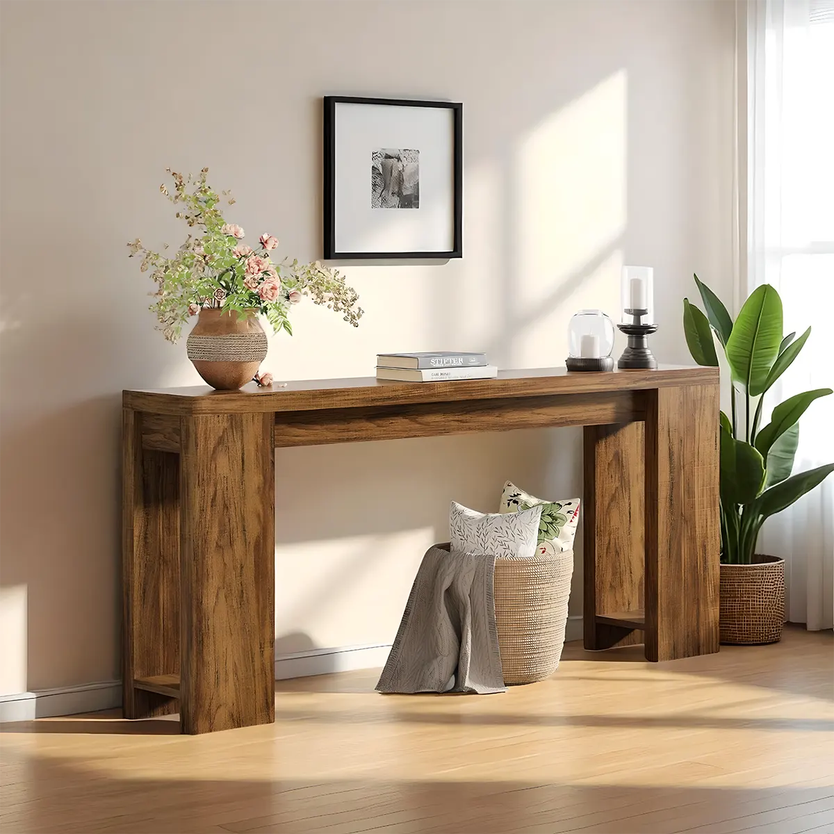 Long natural wood console table – Modern minimalist design 
