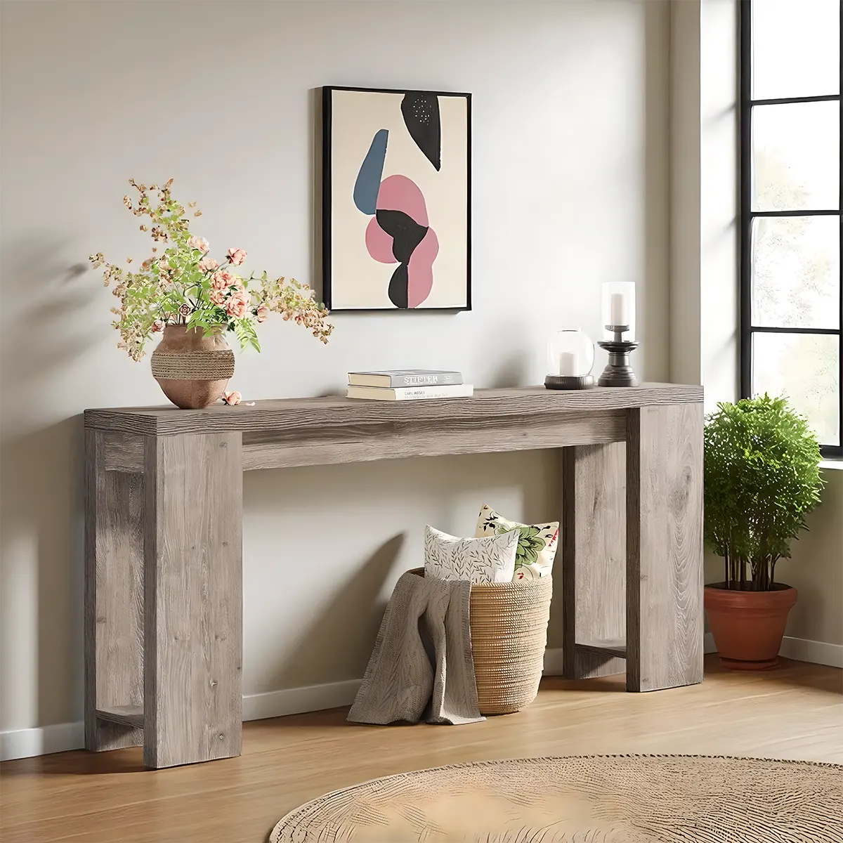 Long natural wood console table – Modern minimalist design 