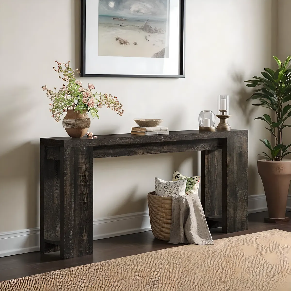 Long natural wood console table – Modern minimalist design 