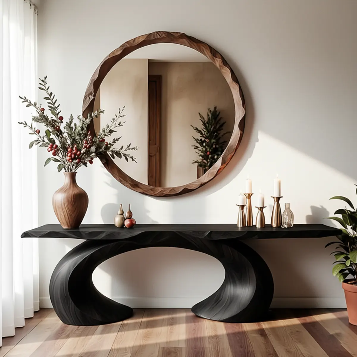 Loop Arc Walnut Console Table – Modern Handcrafted Design - Rustira