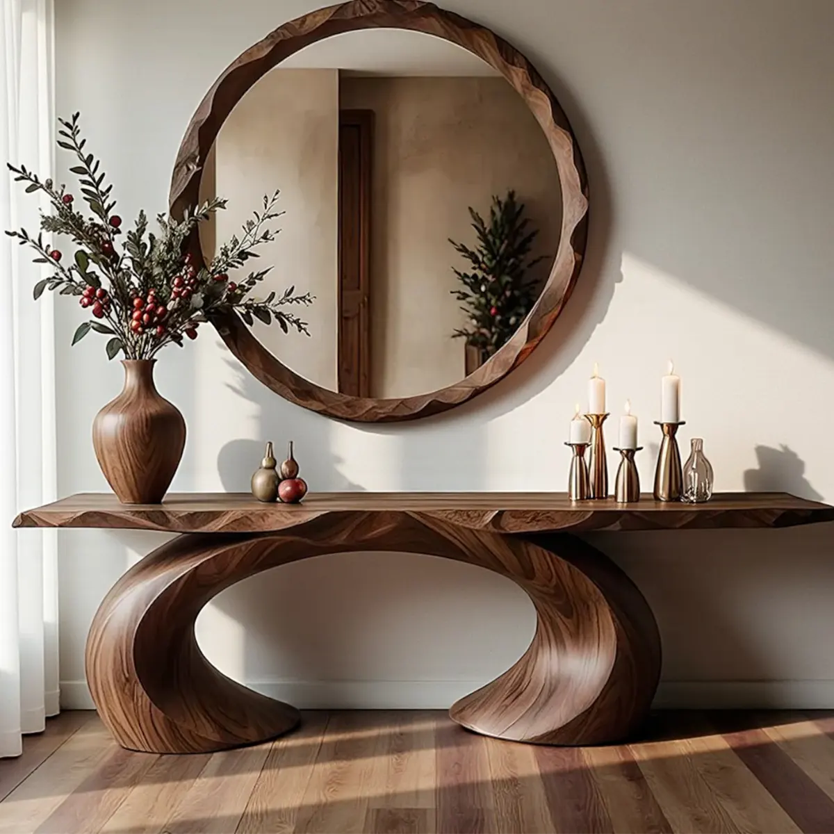 Loop Arc Walnut Console Table – Modern Handcrafted Design - Rustira