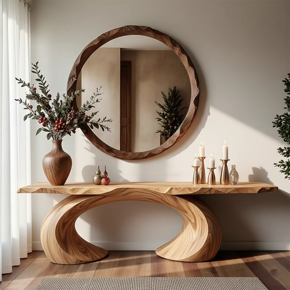 Loop Arc Walnut Console Table – Modern Handcrafted Design - Rustira