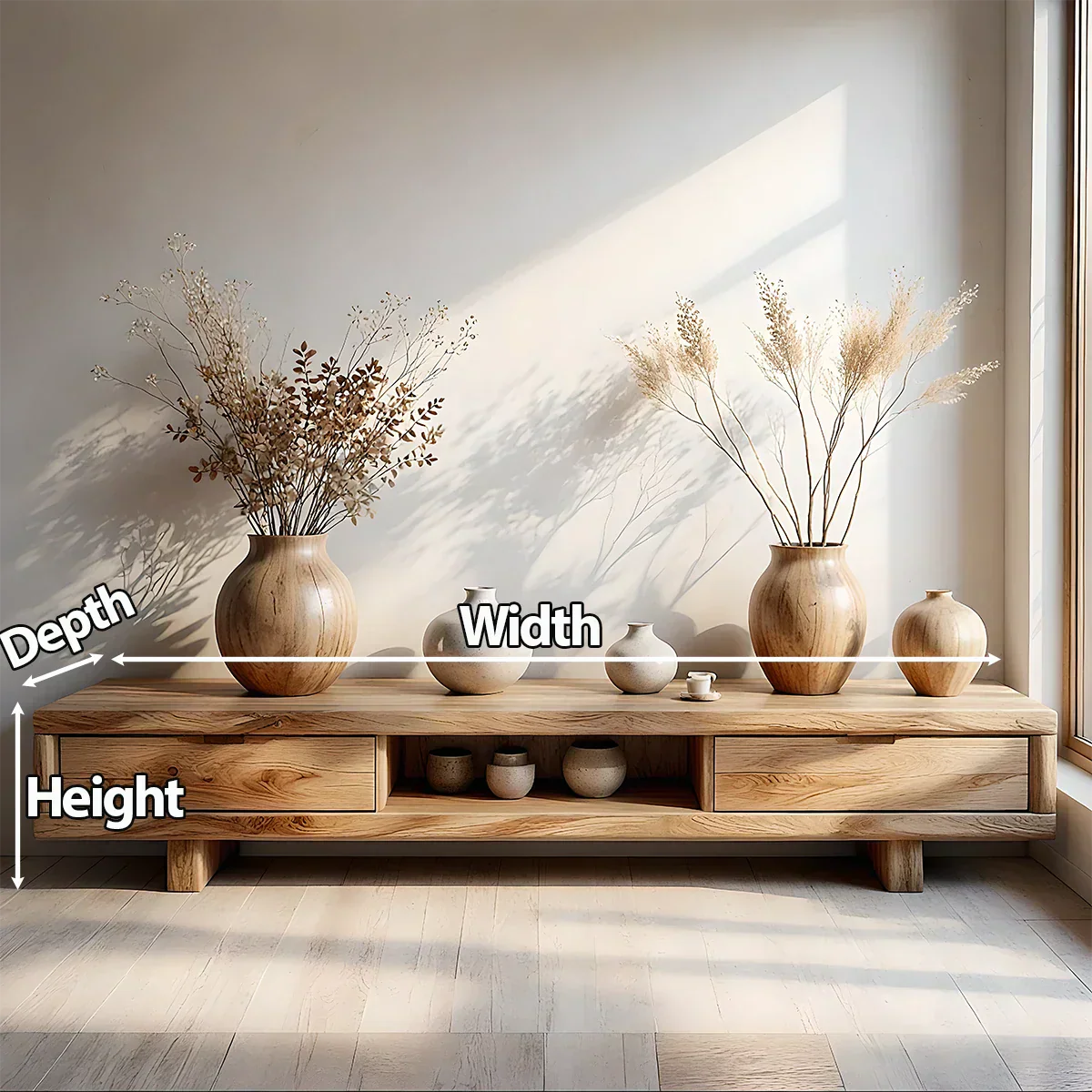 Low Solid Wood Japandi TV Stand – Minimal Zen Media Console - Rustirawood
