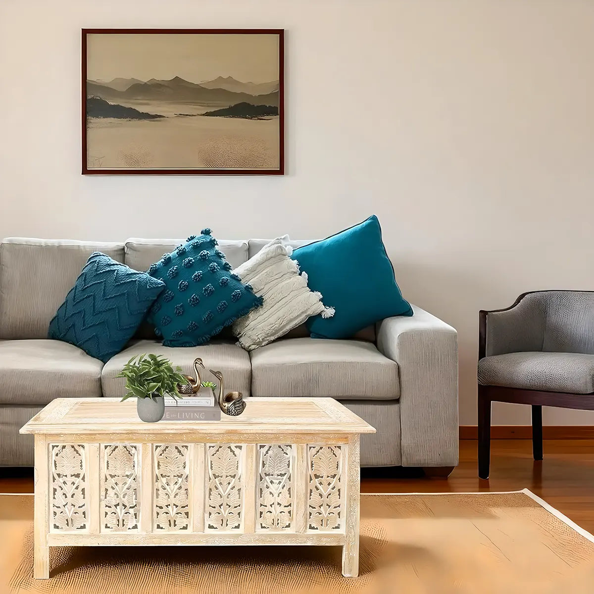 Luxury Carved Wooden Coffee Table – Exquisite Boho Style 