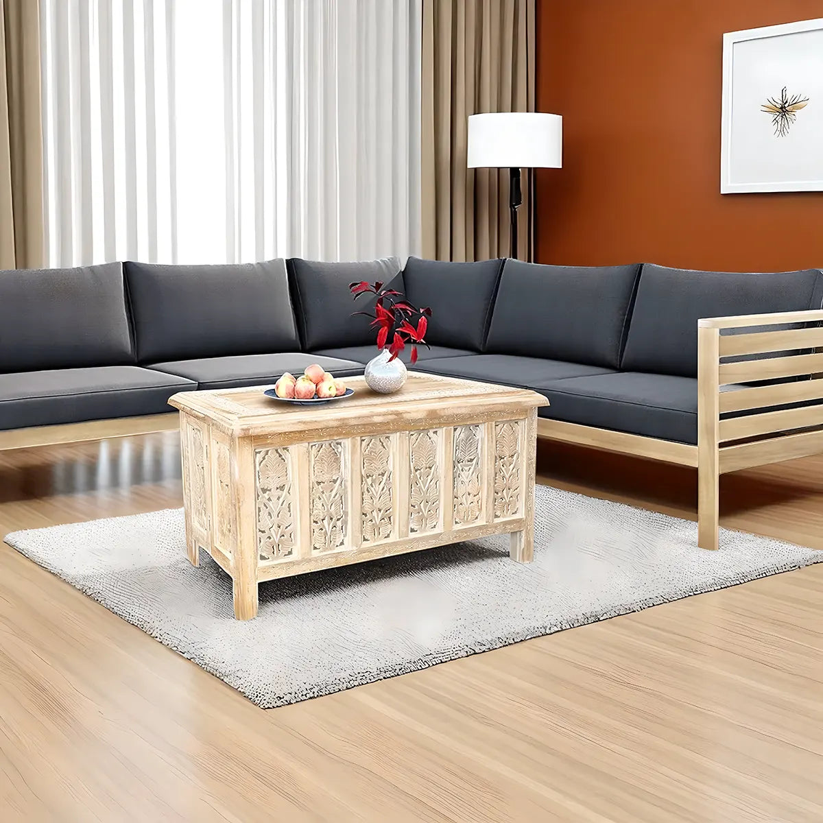 Luxury Carved Wooden Coffee Table – Exquisite Boho Style 