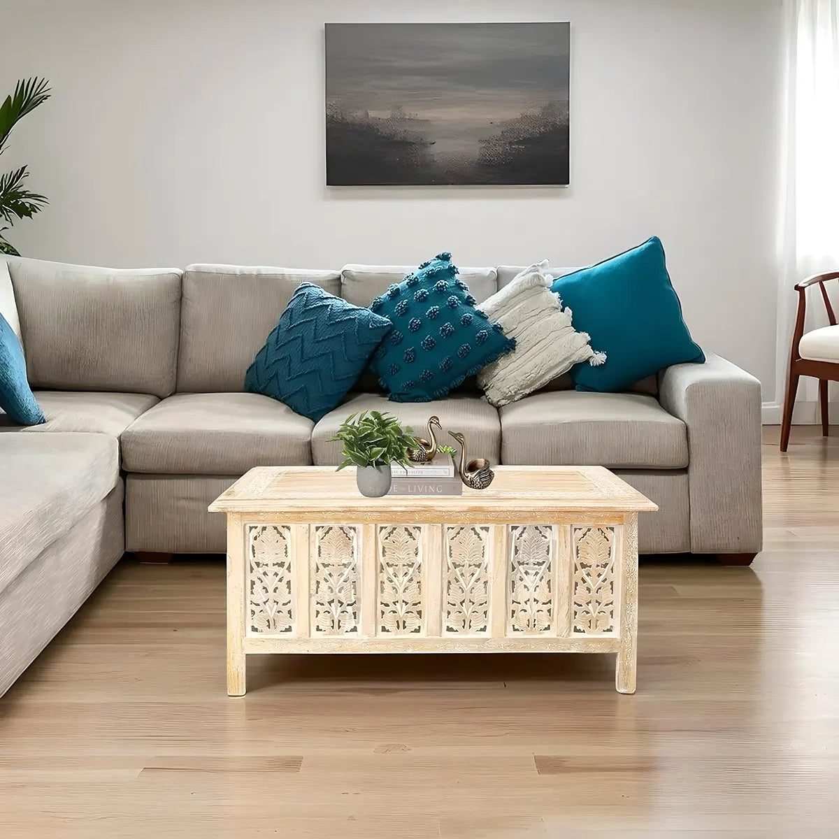 Luxury Carved Wooden Coffee Table – Exquisite Boho Style 