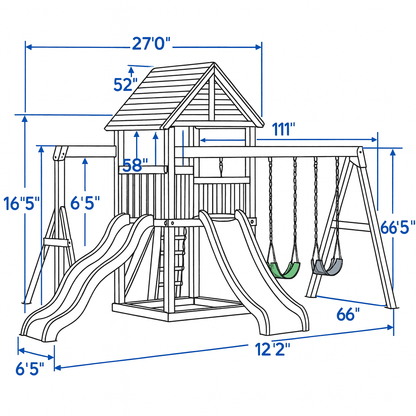 All-in-One Wooden Playset with Playhouse, Double Slides & Swings for Kids