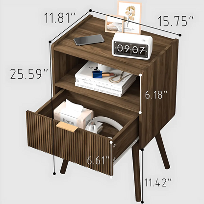 Mid‑Century Brown Wood End Table – Refined Retro Bedside Shelf 