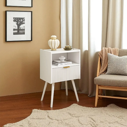 Mid‑Century Brown Wood End Table – Refined Retro Bedside Shelf 