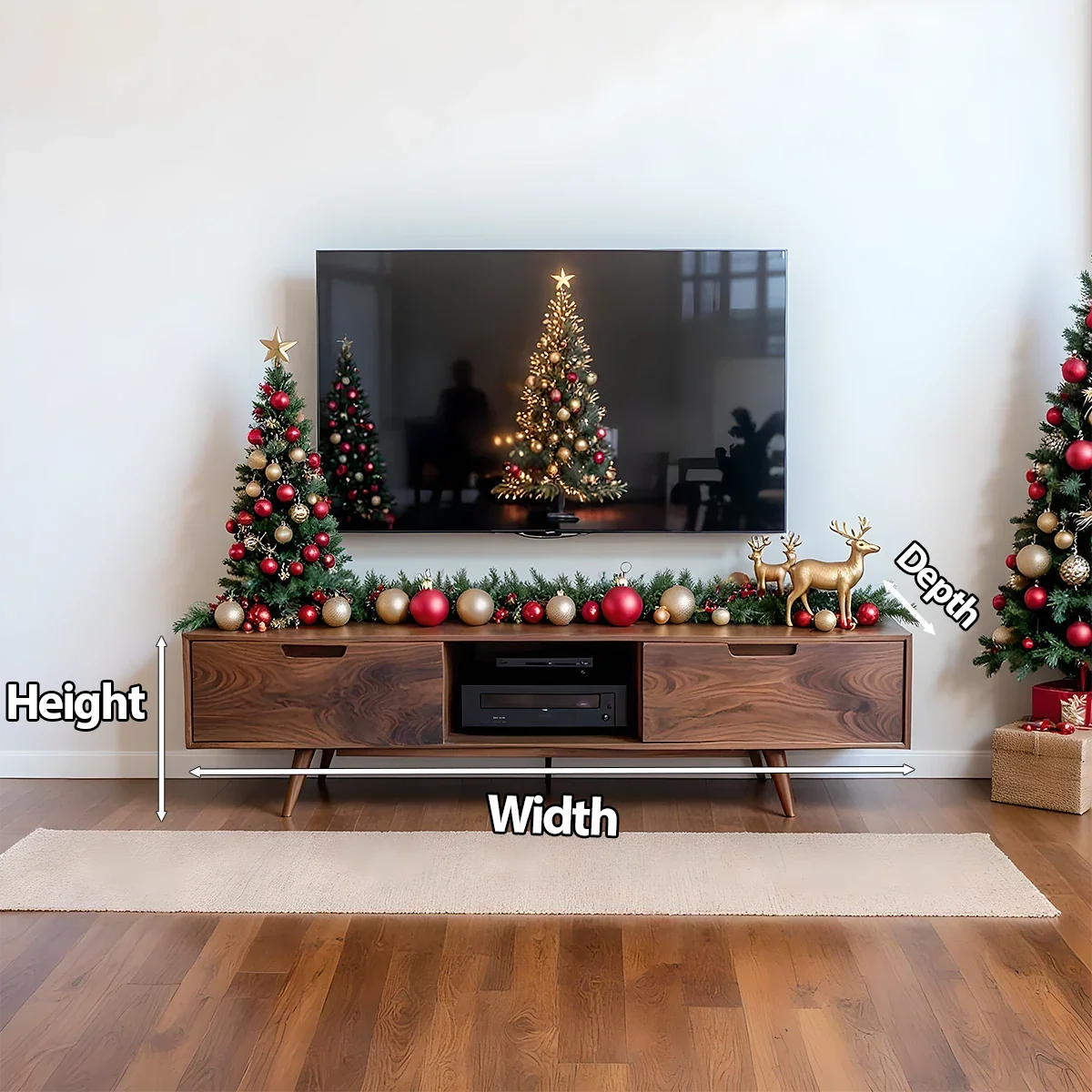 Mid-Century Modern Solid Wood TV Stand with Clean Walnut Finish - Rustira