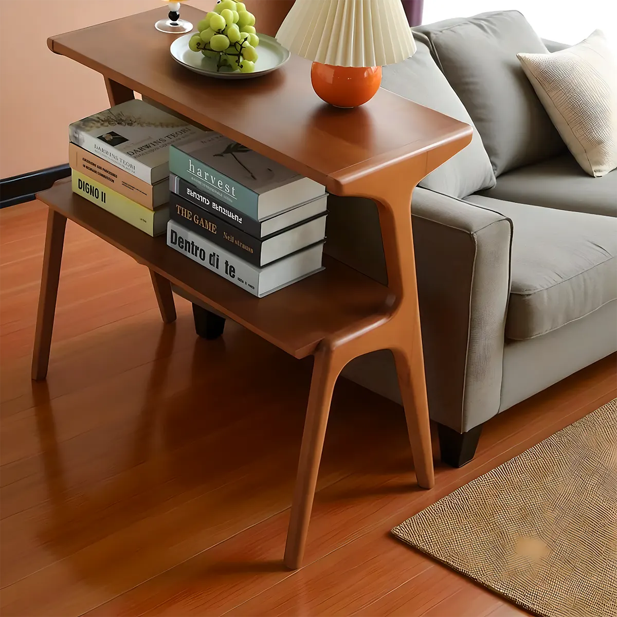 Mid‑Century Natural Wood 2-Tier End Table – Unique Design 