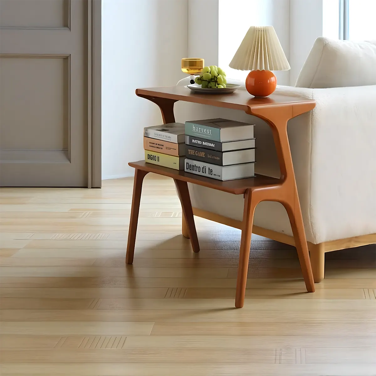 Mid‑Century Natural Wood 2-Tier End Table – Unique Design 