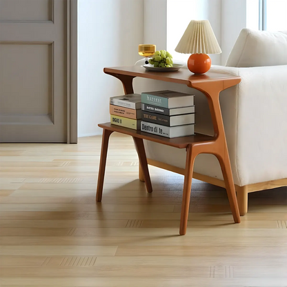 Mid‑Century Natural Wood 2-Tier End Table – Unique Design 
