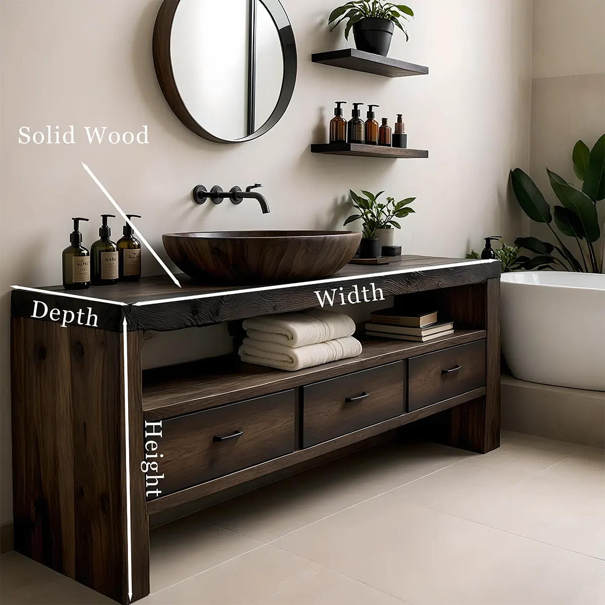 Midnight Oak Vanity – Modern Zen Solid Wood Bathroom - Rustira