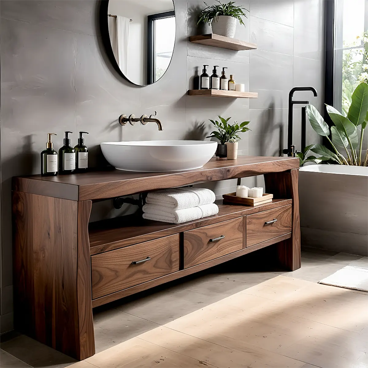 Midnight Oak Vanity – Modern Zen Solid Wood Bathroom - Rustira