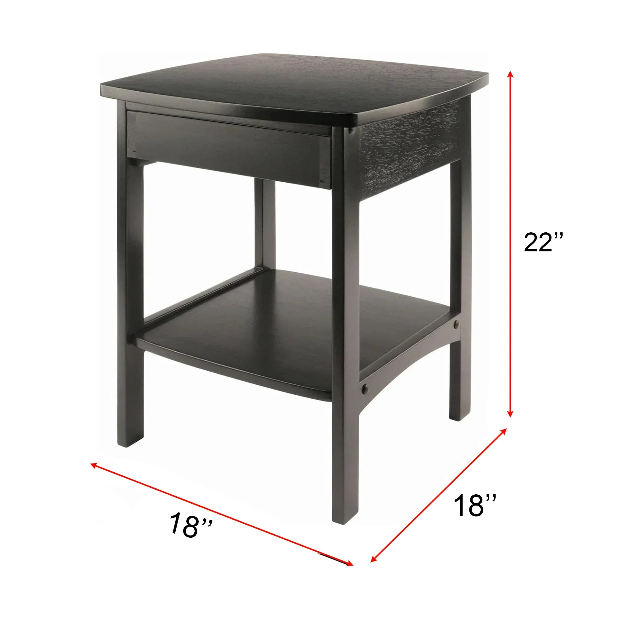 Minimalist Black Wood Nightstand with Drawer and Open Shelf 