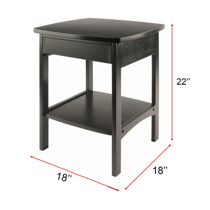 Minimalist Black Wood Nightstand with Drawer and Open Shelf 