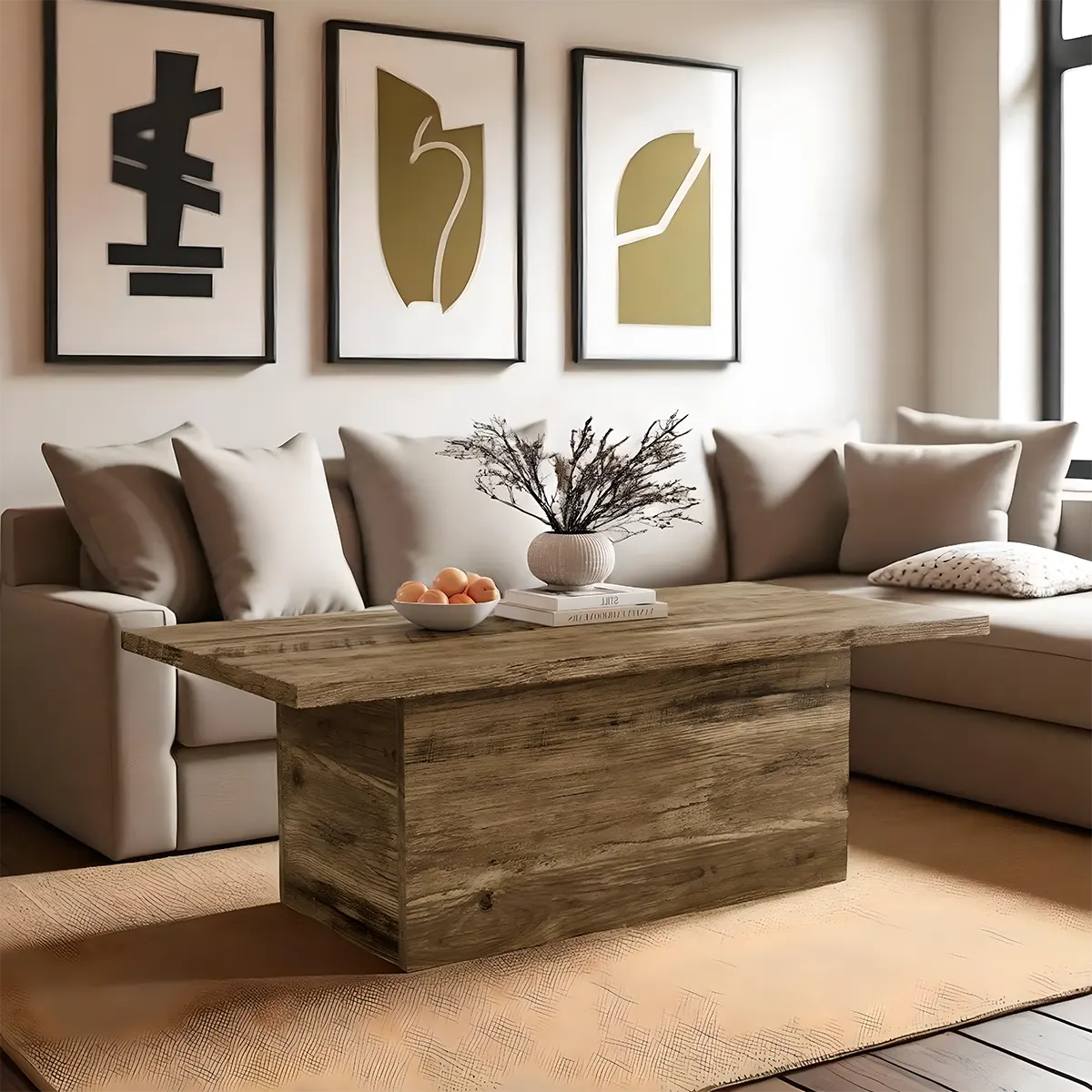 Minimalist Style Natural Wood Coffee Table, Unique And Sophisticated Design 