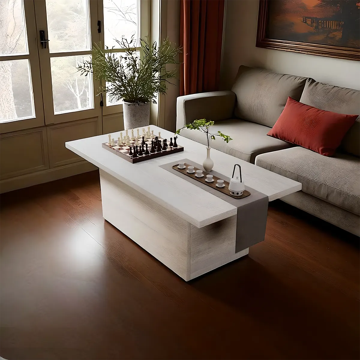 Minimalist Style Natural Wood Coffee Table, Unique And Sophisticated Design 