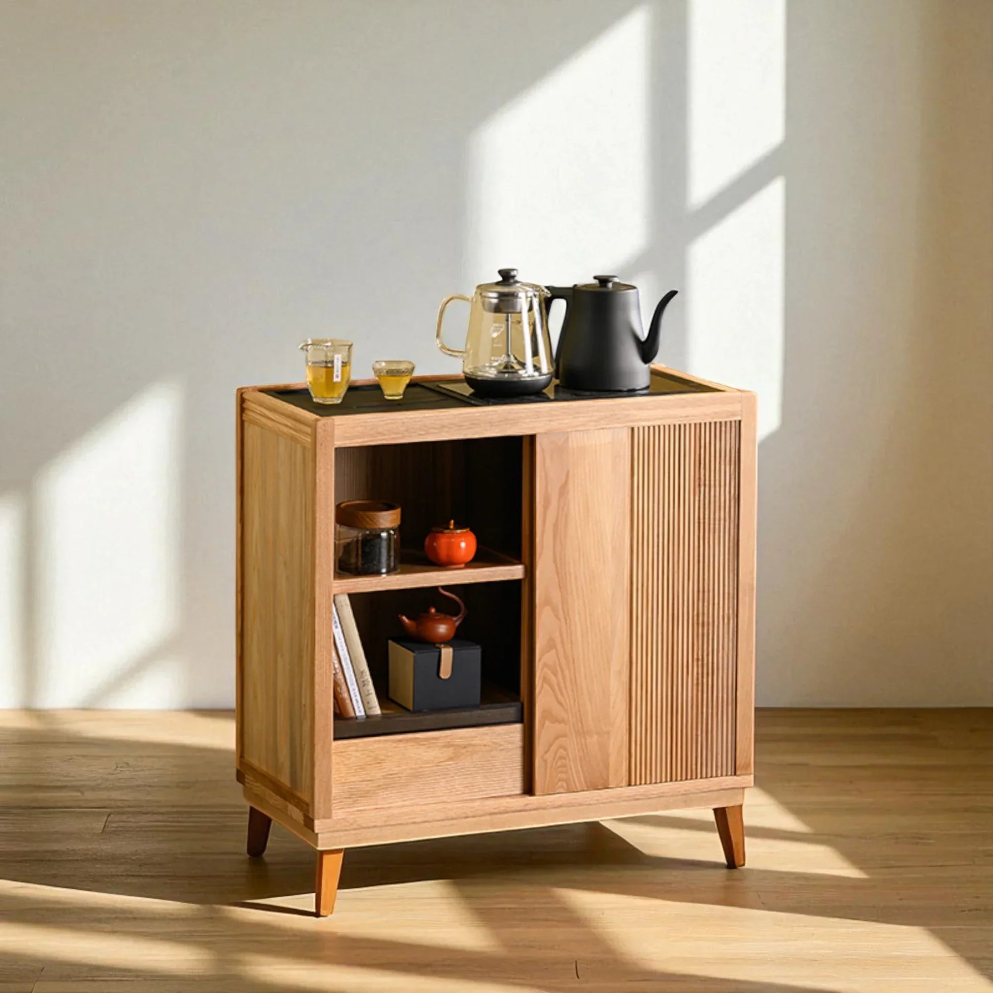 Minimalist Wooden Tea Cabinet – Solid Wood Storage Design - Rustira