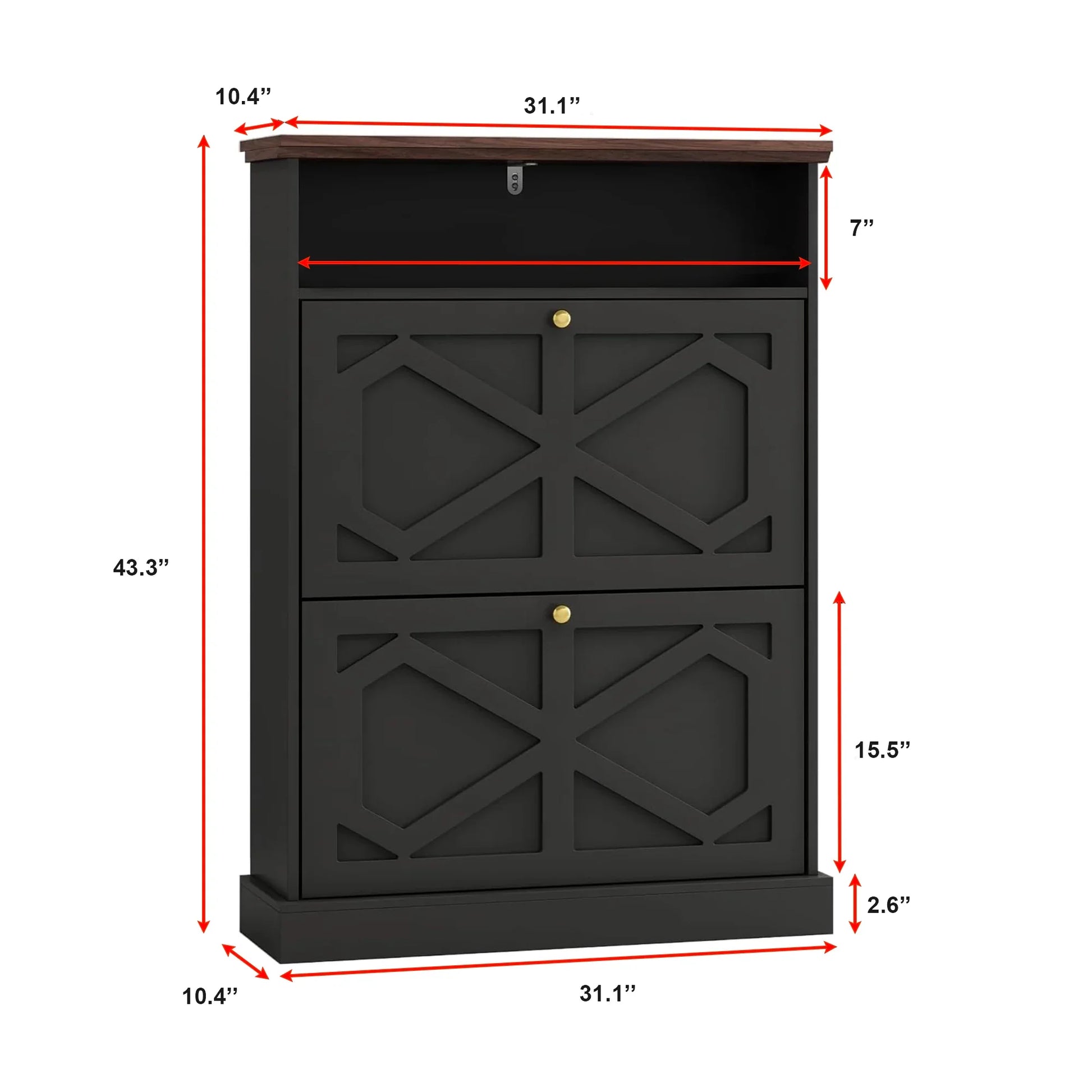 Modern Black 2-Tier Shoe Cabinet with X-Design & Top Shelf 