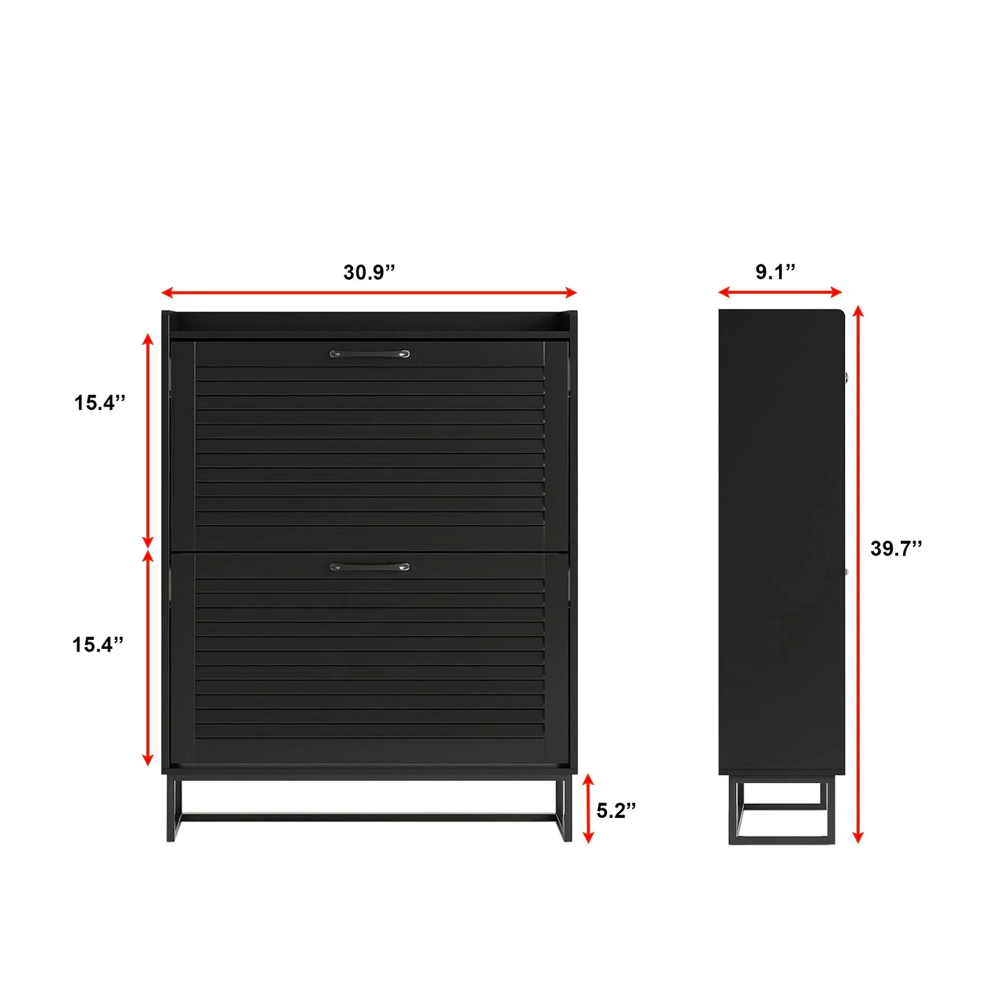 Modern Black Double Flip-Drawer Shoe Cabinet with Metal Base 