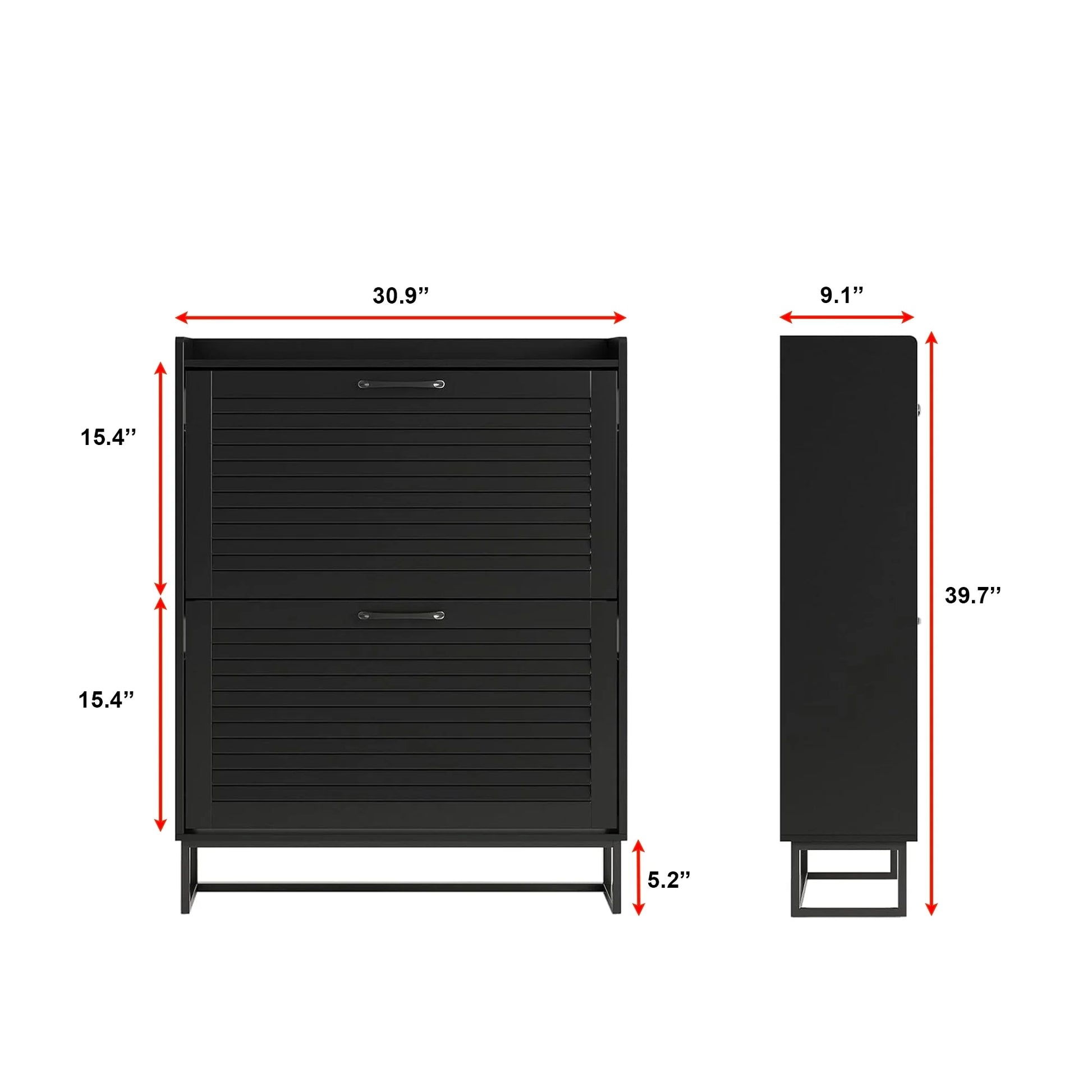 Modern Black Double Flip-Drawer Shoe Cabinet with Metal Base 