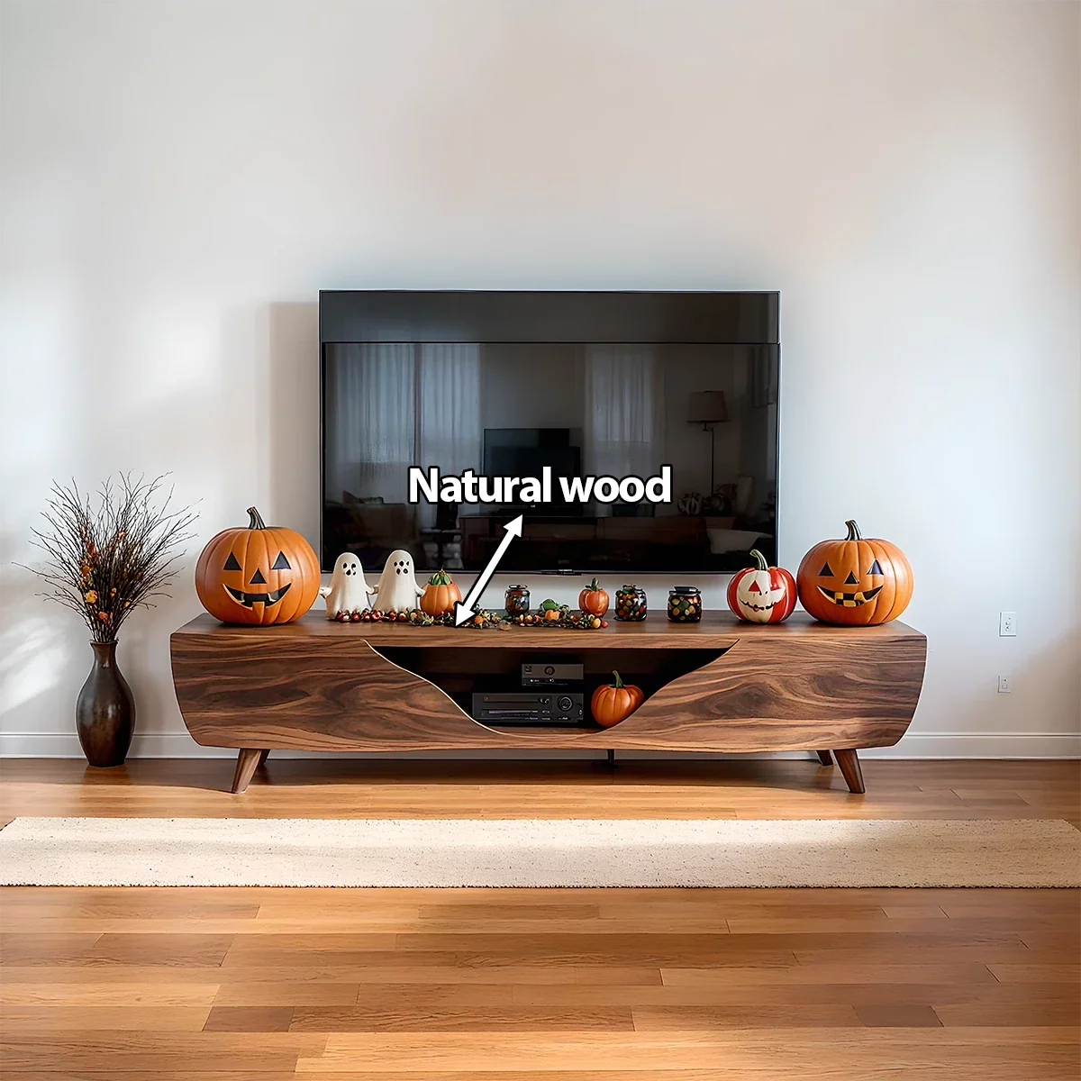 Modern Carved Walnut TV Console With Organic Flowing Doors - Rustira