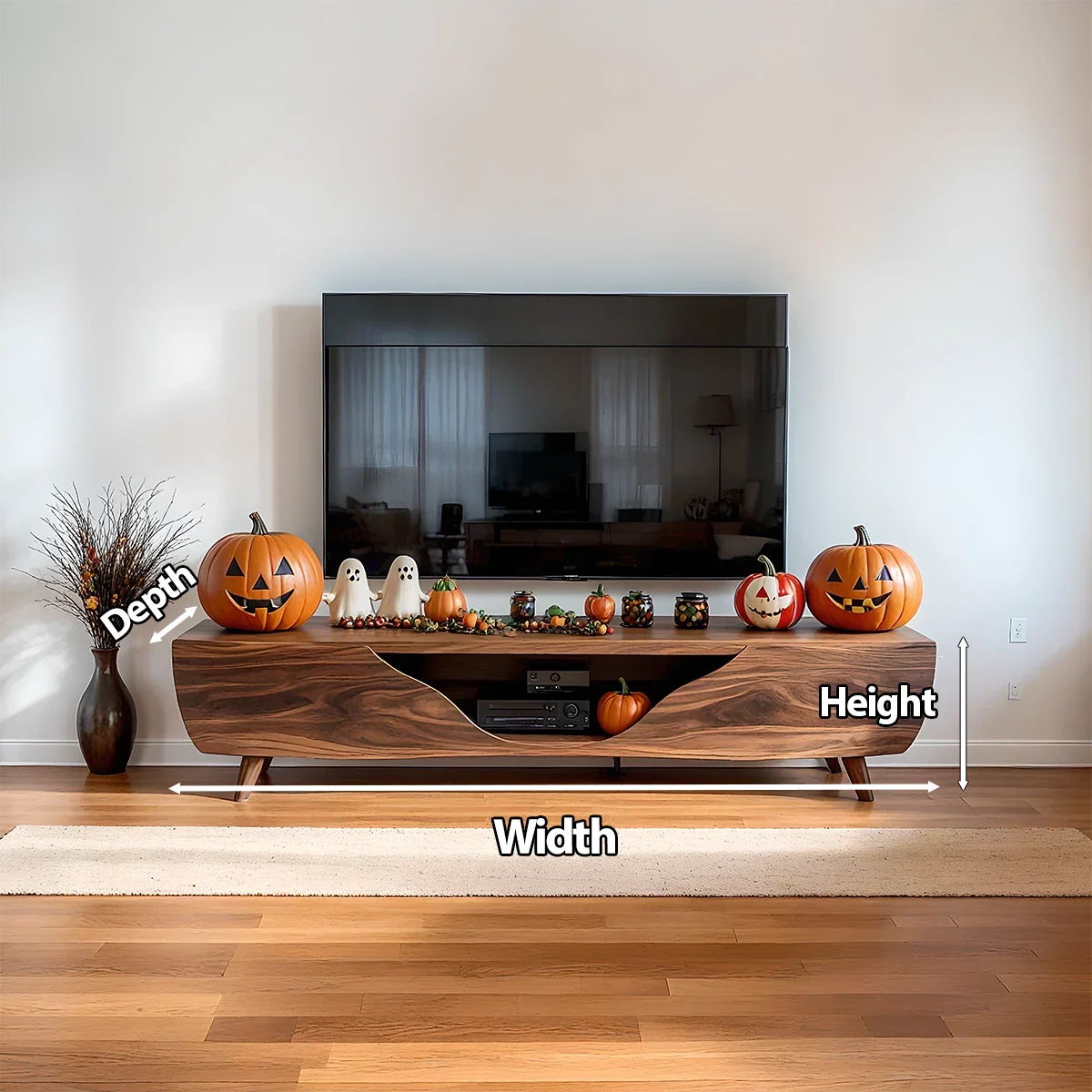 Modern Carved Walnut TV Console With Organic Flowing Doors - Rustira