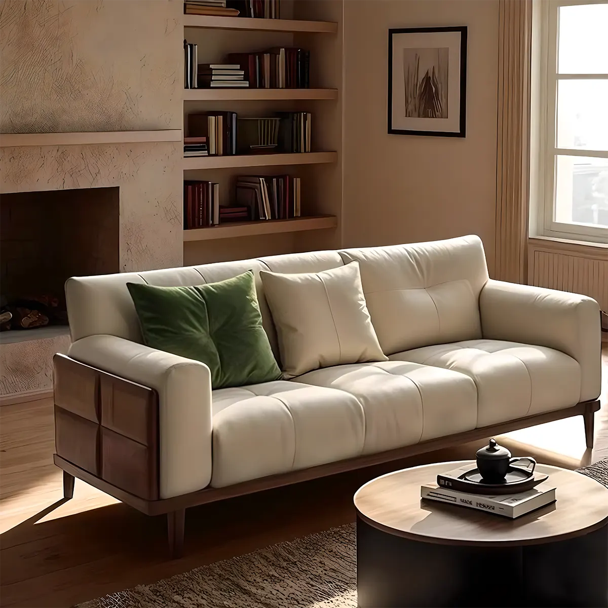 Modern Design Ash Leather Sofa – High Quality Natural Ash Wood Frame 