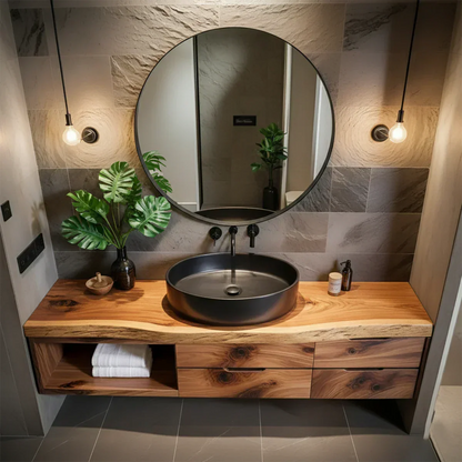 Modern Floating Natural Solid Wood Bathroom Vanity - Rustirawood
