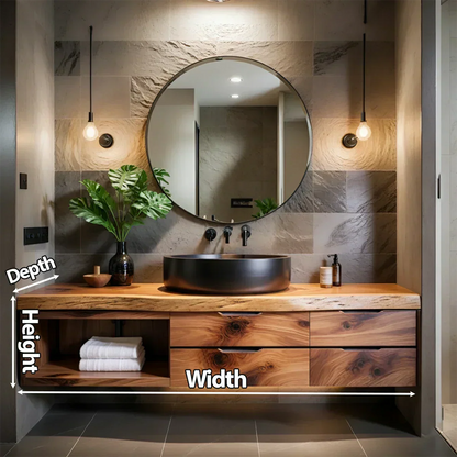 Modern Floating Natural Solid Wood Bathroom Vanity - Rustirawood