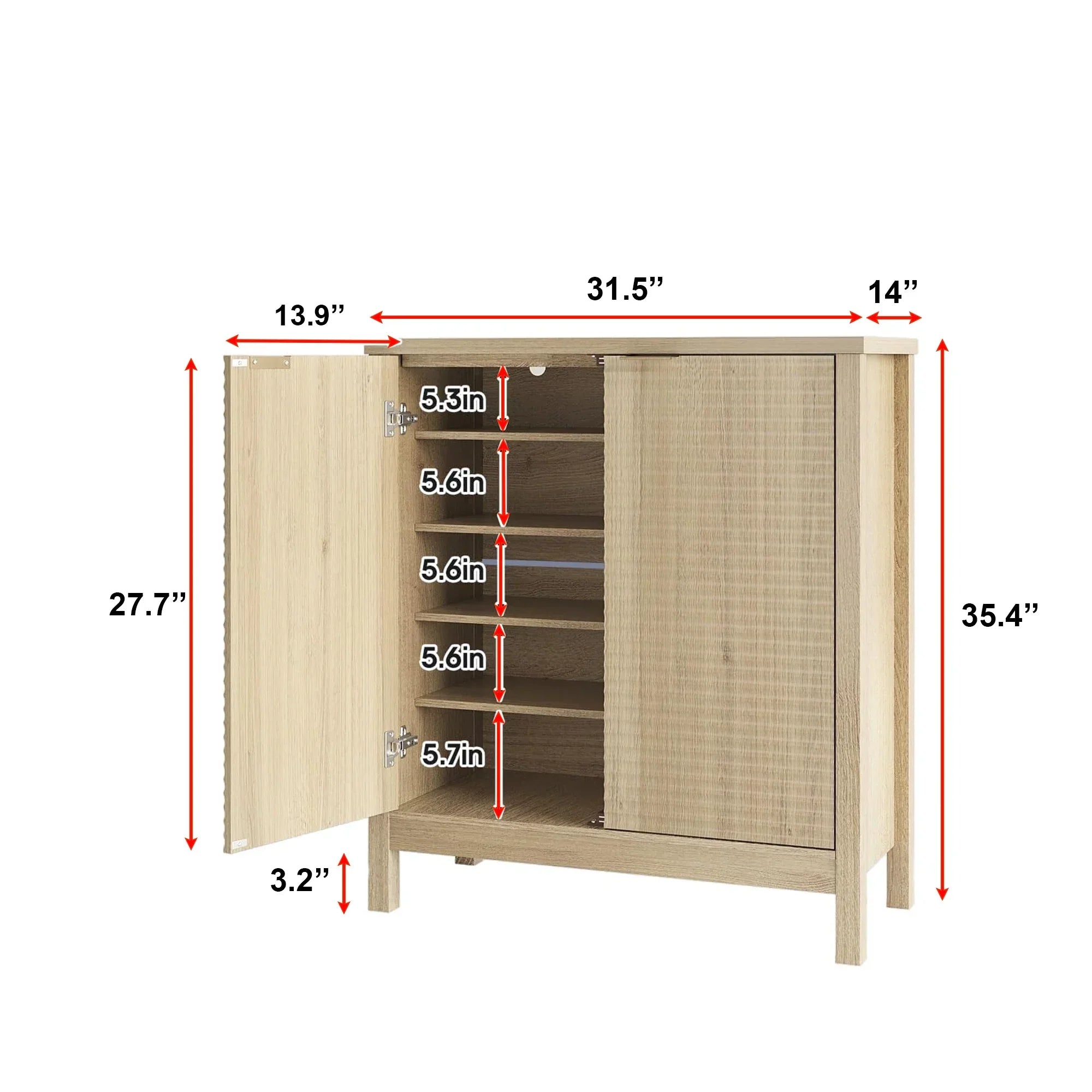 Modern Natural Wood Shoe Cabinet with Sliding Door – 6-Tier Storage 