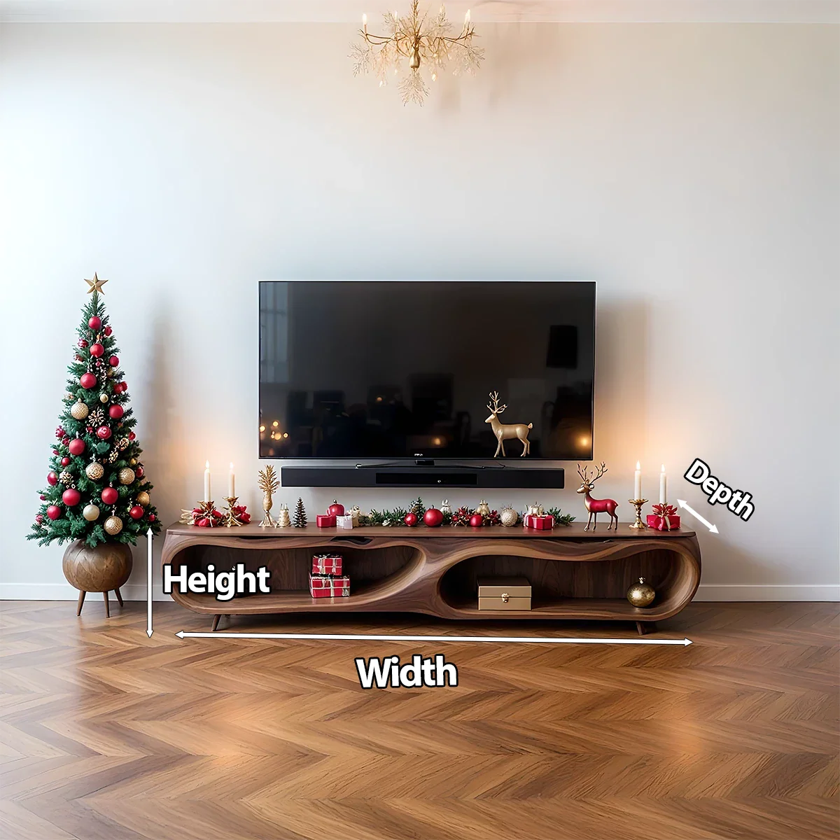 Modern Organic Solid Wood TV Stand with Sculptural Curved Design - Rustira