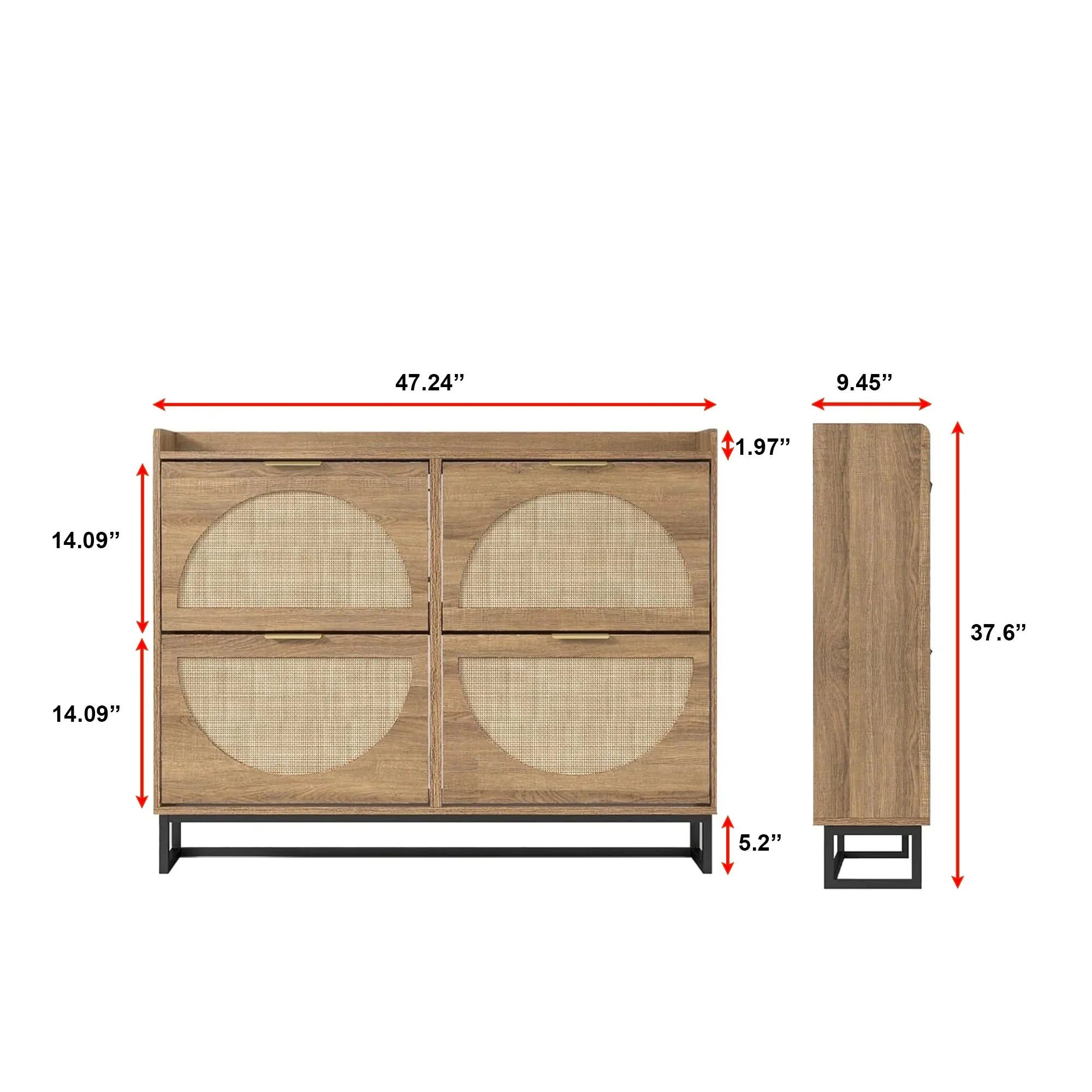 Modern Rattan-Style 4-Tier Shoe Cabinet with Slim Storage Design 