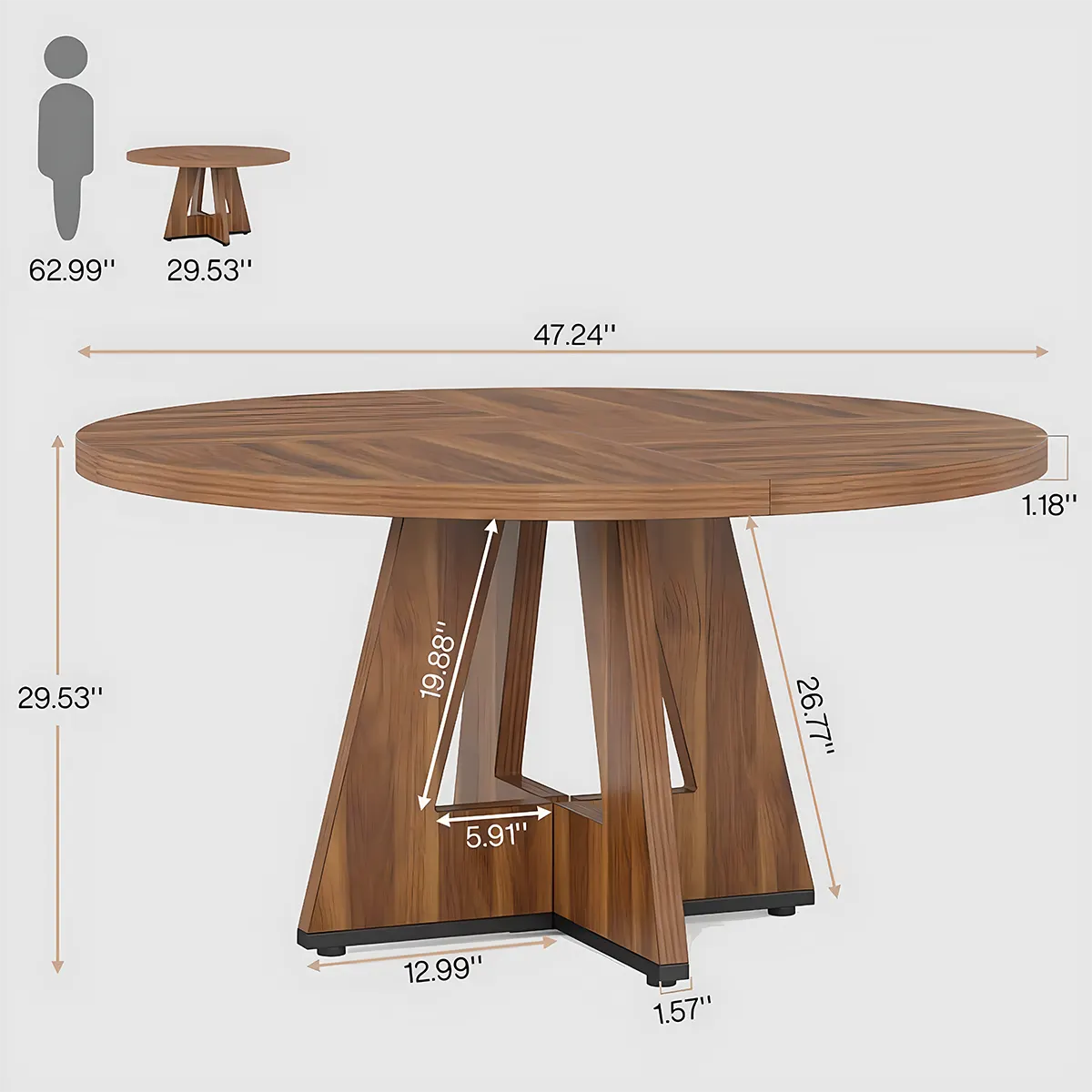 Modern Round Wooden Dining Table – Elegant T-Shaped Pedestal Base for Stylish Dining Spaces 