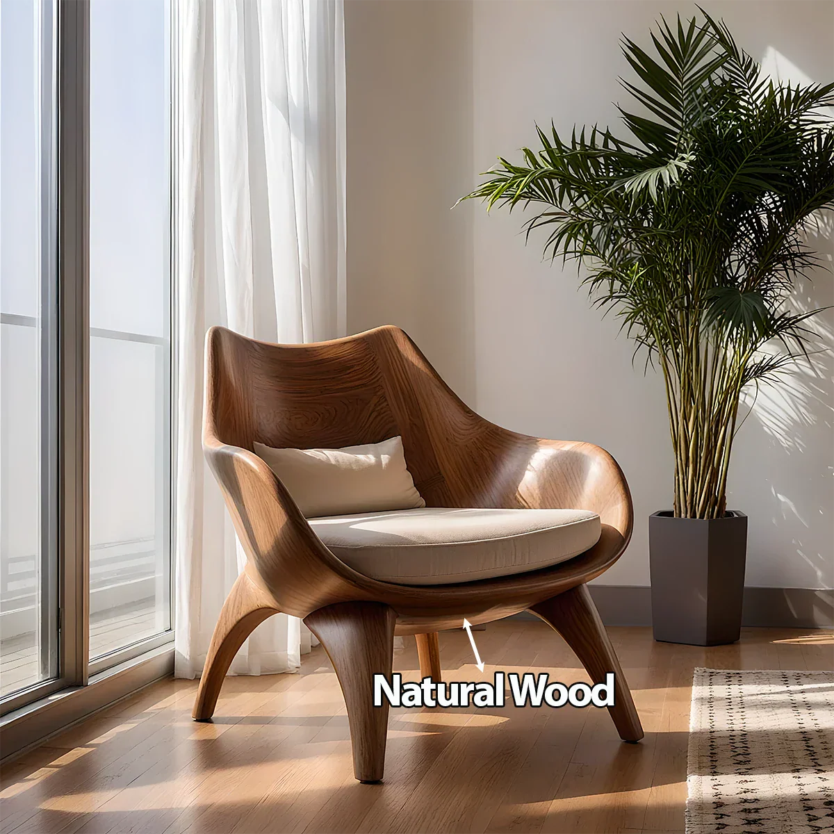Modern Sculptural Natural Solid Wood Lounge Chair - Rustirawood