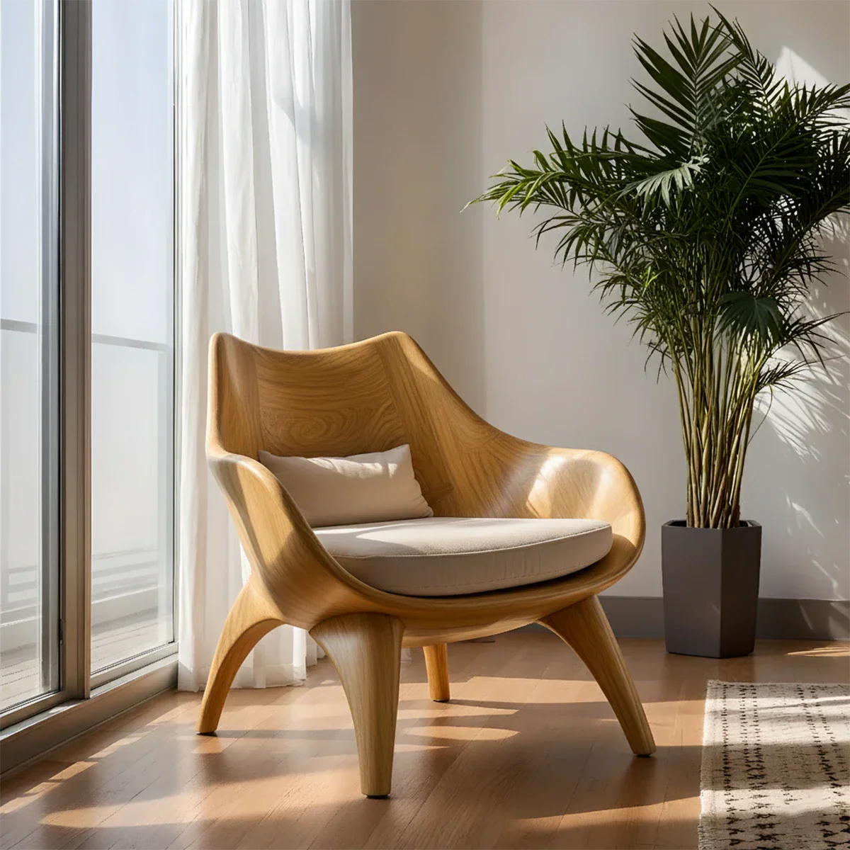 Modern Sculptural Natural Solid Wood Lounge Chair - Rustirawood