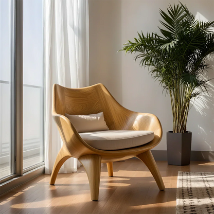 Modern Sculptural Natural Solid Wood Lounge Chair - Rustirawood