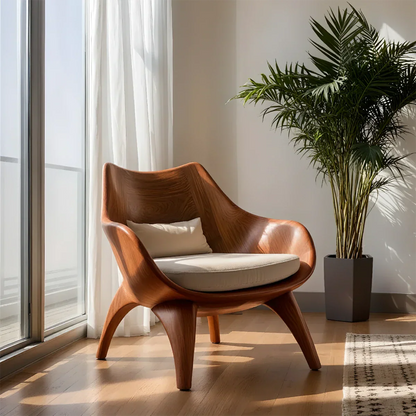 Modern Sculptural Natural Solid Wood Lounge Chair - Rustirawood