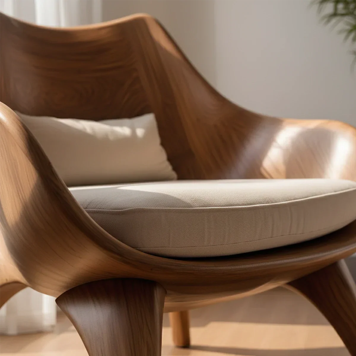 Modern Sculptural Natural Solid Wood Lounge Chair - Rustirawood