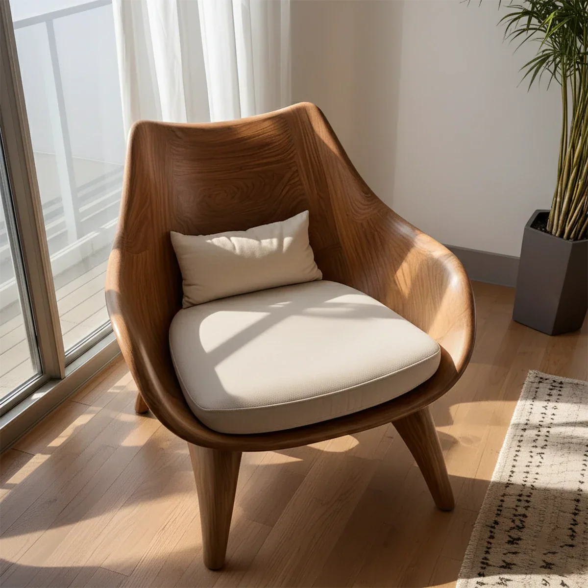 Modern Sculptural Natural Solid Wood Lounge Chair - Rustirawood