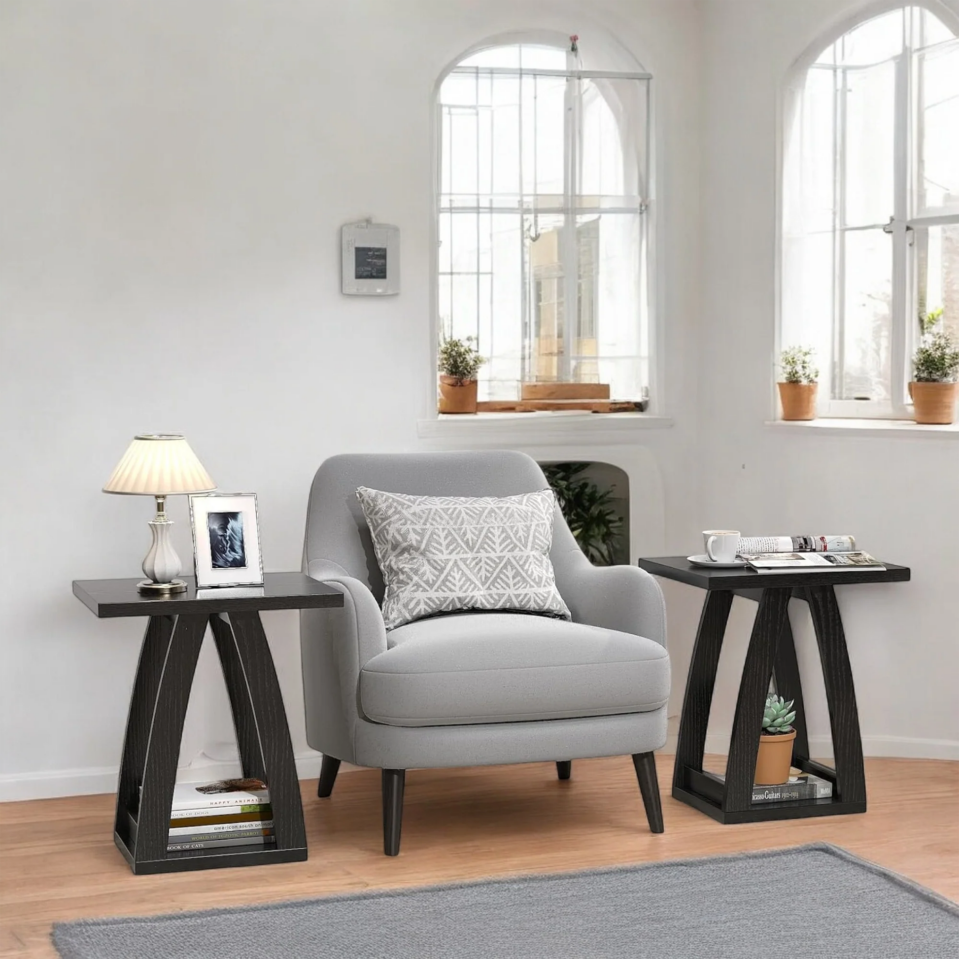Modern Side Table with Book Storage Shelf for Living Room 