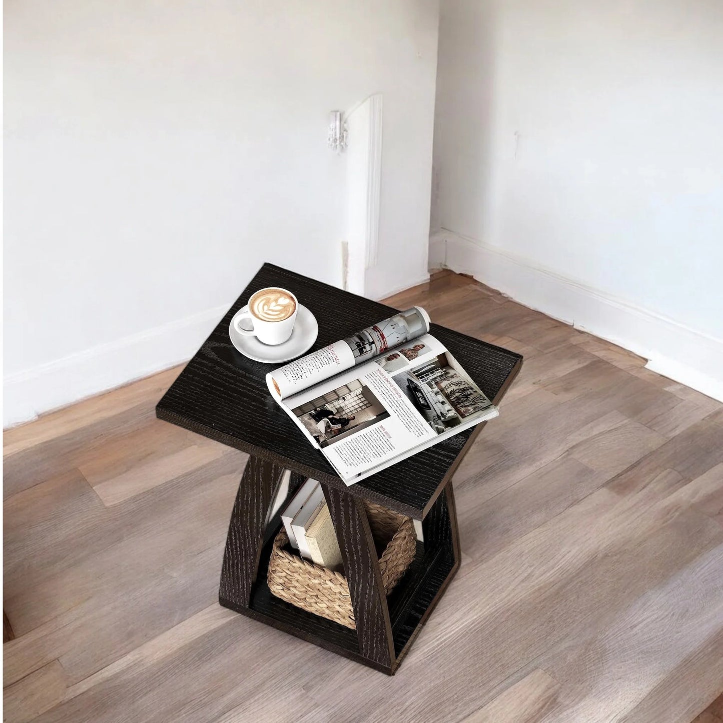 Modern Side Table with Book Storage Shelf for Living Room 
