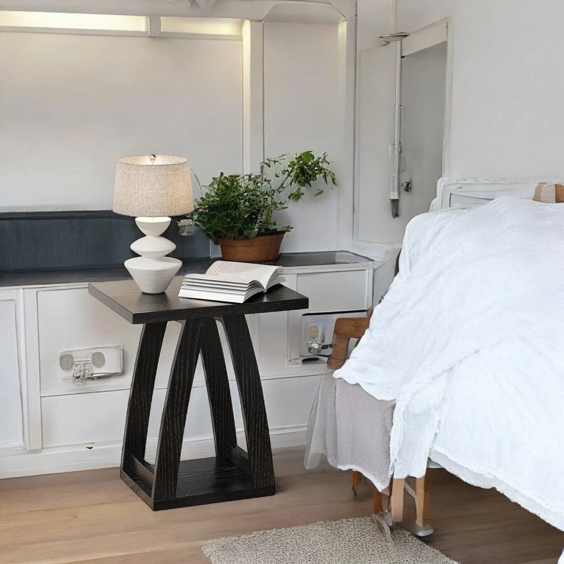 Modern Side Table with Book Storage Shelf for Living Room 